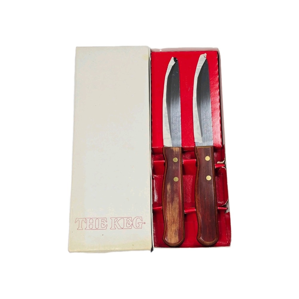 The Keg Steak Knives Set of 2 Wood‎ Handle Restaurant Vintage kitchen Dinner